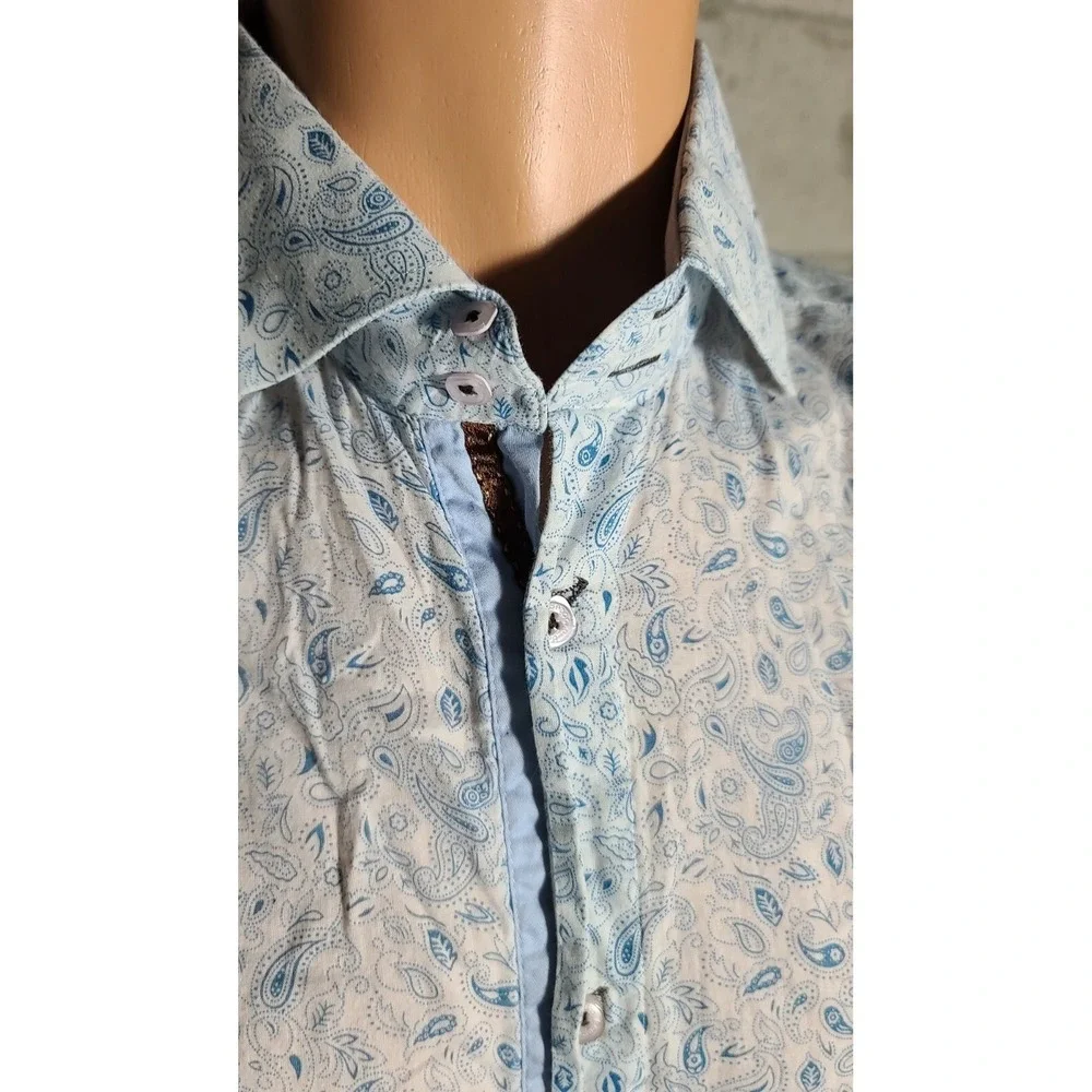 BESPOKE Mens Paisley Navy Blue Button Up Dress Shirt Size Medium @15 fitted - Picture 11 of 12